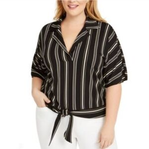 Alfani Striped Tie-Front Blouse in Black and White